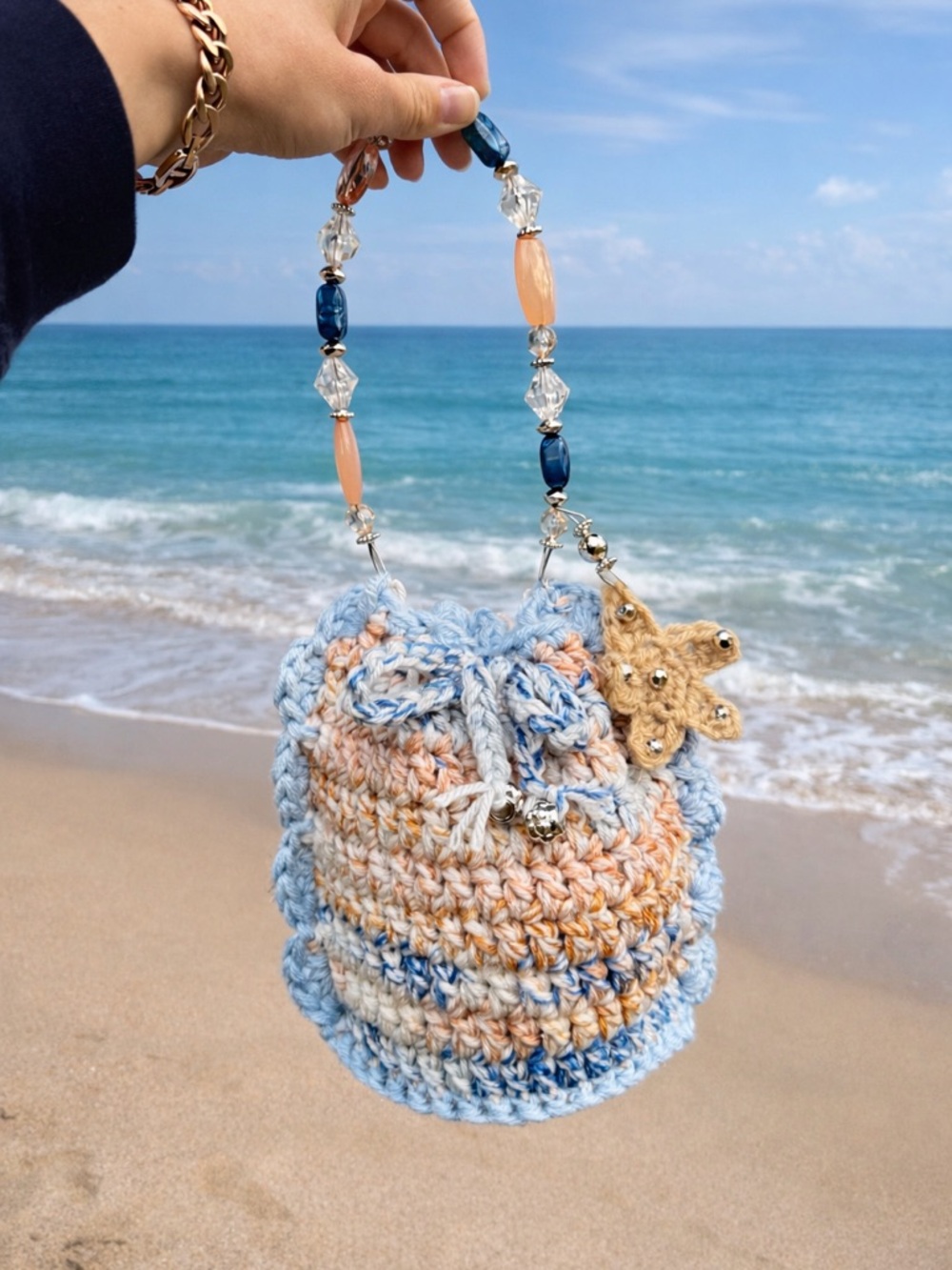 🐚 Coastal Reef 🐚 Crochet Drawstring Bag